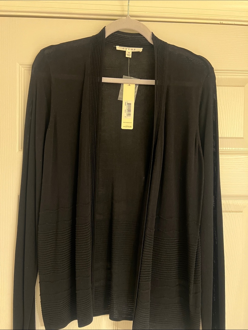 Cyrus Black Open-Front Ribbed Hem Cardigan